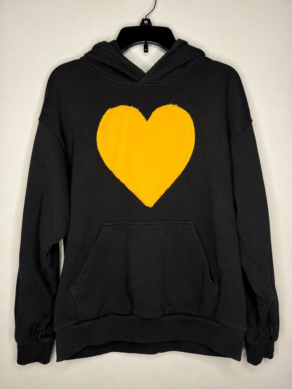 Drew House Love Hoodie Black Yellow Heart Oversized Streetwear Size Small